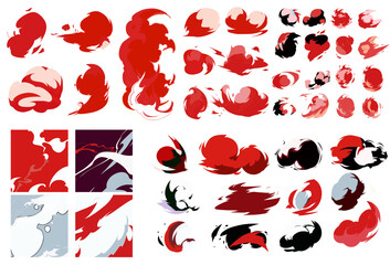 Poster - Big set of manga visual vector cartoon effects of smoke and fire blast in red and black colors. Perfect for animation design, illustration, carton, anime, CG game art, tactical design, etc.