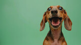 Fototapeta Góry - A dachshund dog displaying a surprised expression with its mouth agape and eyes wide open