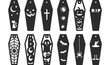 © LanaLana - Set of 12 Halloween vertical bookmarks with coffin shape. Laser cut template. Decorative bookmark stencil for paper, wood and metal cutting. Vector design.