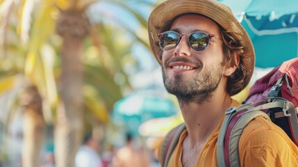 Wall Mural - male tourist close-up on the beach