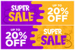 20 percent OFF, coupon, voucher, ticket, incredible discount, purple and yellow background