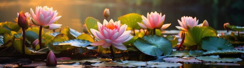 Sticker - Serene lotus flowers blooming in pond