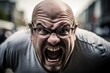 Angry bald man with glasses yelling