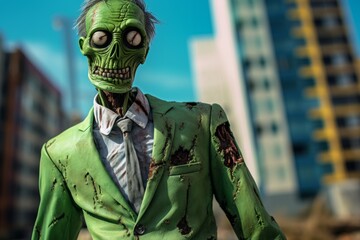 Canvas Print - Creepy green zombie in tattered suit