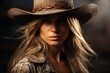 Mysterious blonde woman in cowboy hat