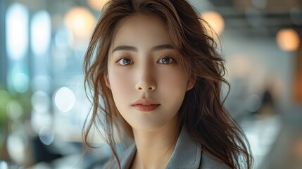 Aufkleber - Office Workplace, Asian Young Professional Beautiful Confident woman. Generative AI.