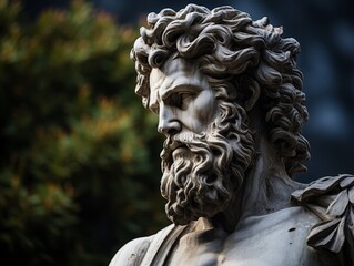 Wall Mural - Close-up of an ornate stone statue with intricate facial features