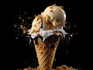 Poster - Delicious ice cream sundae with caramel drizzle