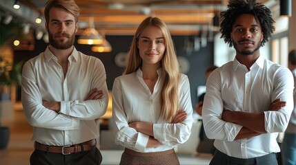 Poster - A team of entrepreneurs standing in office. Generative AI.