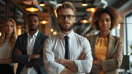Poster - A team of entrepreneurs standing in office. Generative AI.