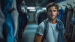 © AS Photo Family - Athletic Young Man with Towel and Backpack in Locker Room