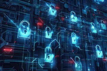 Poster - A bunch of padlocks connected to each other. Suitable for concepts of security and connectivity.
