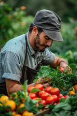 Wall Mural - A chef harvesting fresh vegetables on a farm