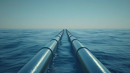 Poster - The image depicts a series of large, parallel pipes extending over the surface of the ocean