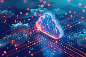 Poster - A unique perspective of a cloud hovering above a circuit board. Ideal for technology concepts