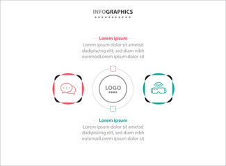 Two infographics element. Vector illustration. Vector business template for presentation. Timeline with 2 option. Vector Infographic label design template with icons and 2 options or steps.