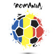 Abstract soccer ball with Romania national flag colors. Flag of Romania in the form of a soccer ball made on an isolated background. Football championship banner. Vector illustration