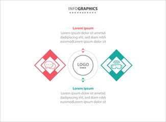 Two infographics element. Vector illustration. Vector business template for presentation. Timeline with 2 option. Vector Infographic label design template with icons and 2 options or steps.