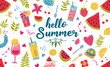 © Simon - 'Hello Summer' - tropical summer wallpaper pattern. Abstract seasonal design in cartoon style with fruit. White background.