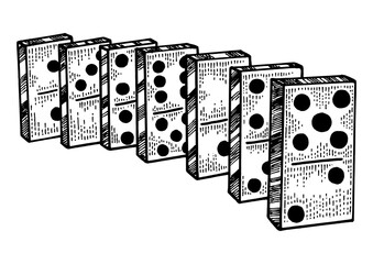 Wall Mural - Domino bones line chain sketch sketch engraving PNG illustration. Scratch board style imitation. Black and white hand drawn image.