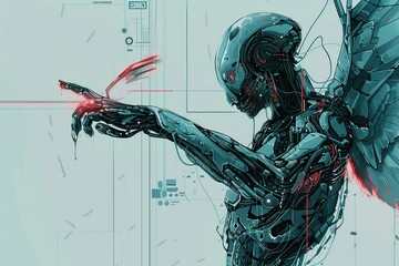 Poster - A robot holding a cell phone, suitable for technology concepts