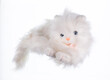 white toy fluffy plush cat isolated on white background