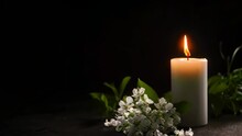 Black White Condolence Card With Candle And Flowers