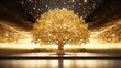 © InnovPixel - 3D render of shimmering gold tree in modern room, elegant