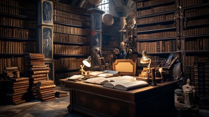 Canvas Print - Roman scholar's library houses scrolls and manuscripts representing knowledge