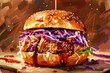 Delicious pulled pork sandwich topped with fresh cole slaw. Perfect for food blogs or restaurant menus