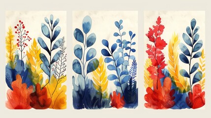 an abstract background with a collection of plants, leaf branches, coral, flowers illustrating the c