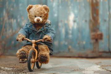 Sticker - old teddy bear on a bicycle