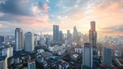Aufkleber - A view of a city skyline from a high rise building. Suitable for urban themes