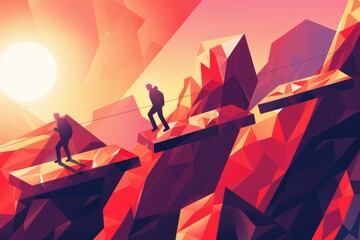 Aufkleber - A couple of people enjoying the view from a mountain top. Perfect for travel and adventure concepts