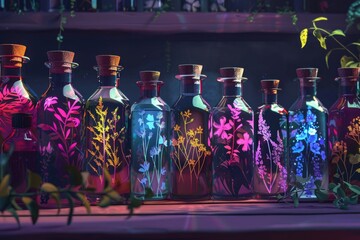 Poster - Glass bottles filled with vibrant flowers, perfect for a variety of creative projects