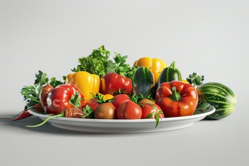Poster - Various fresh vegetables on a white plate, perfect for healthy eating concept