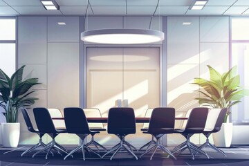 Poster - A conference room with a table and chairs. Suitable for business presentations
