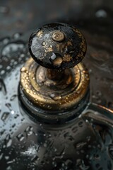 Poster - Close up of a water faucet in a sink, suitable for plumbing or household themes