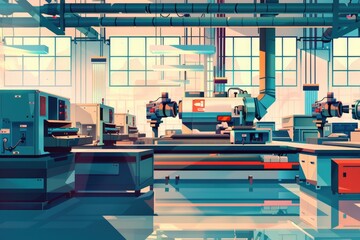 Aufkleber - A bustling factory with workers and machinery. Suitable for industrial concepts