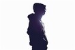 A mysterious silhouette of a man wearing a hoodie. Ideal for dark and suspenseful themes