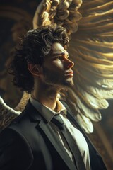 Poster - A man wearing a suit with wings on his head, suitable for creative concepts
