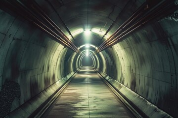 Poster - A long tunnel with a distant light, symbolizing hope and progress. Suitable for business concepts