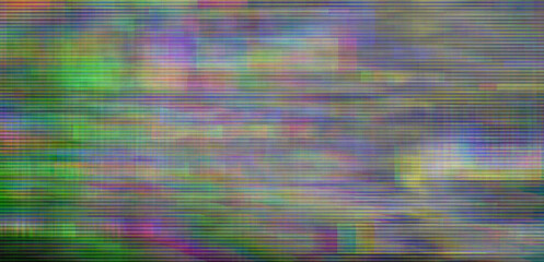 Aufkleber - Background texture of retro CCTV or VHS video with multicolored noise.