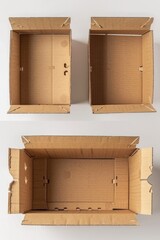 Poster - Two open cardboard boxes on a white surface. Ideal for packaging and storage concepts