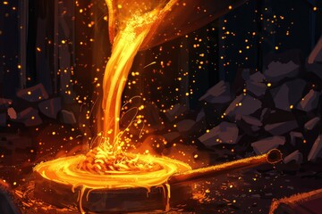 Poster - A fiery scene with flames pouring out of a metal pot. Suitable for various concepts and designs