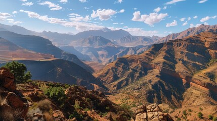 Poster - A serene valley with majestic mountains in the background. Suitable for nature and landscape themes