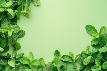 Poster - Group of green leaves on a green background. Ideal for nature concepts