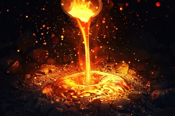 Poster - Fiery explosion from glass on rocky surface, suitable for science or nature themes