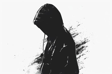 Poster - A person in a hoodie standing in front of a white background. Perfect for fashion or street style concepts