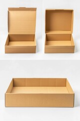 Poster - Set of three open cardboard boxes on a white background. Suitable for packaging and delivery concepts